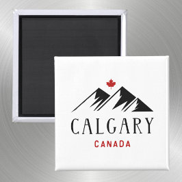 Cool Calgary Canada Mountains Maple Leaf Magnet