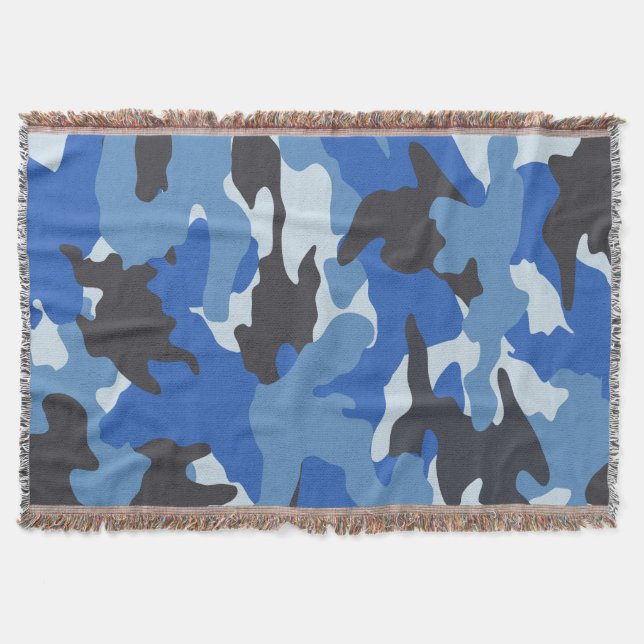 Cool Camo Bleu Militaire Tissé Couvertures Jetées (Devant)