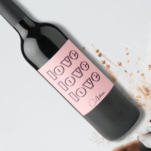 Cool Candy Pink Clean 3 x Liebe Pastel-Rose Weinetikett