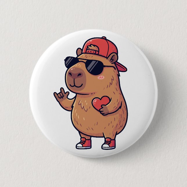 Cool Capybara ASL I Love You Sign Valentine Button (Vorderseite)