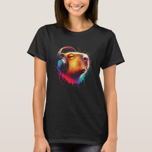 Cool Capybara Kopfhörer Musik Weihnachten Geburtst T-Shirt
