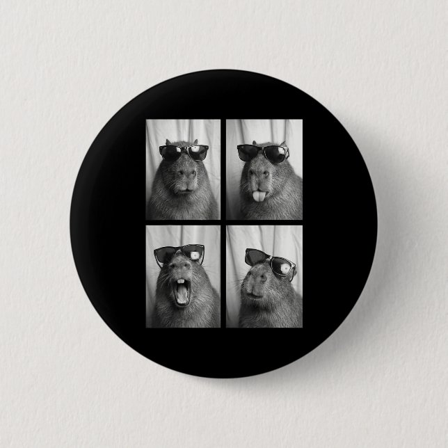 Cool Capybara With Sungles Photobooth Funny Rodent Button (Vorderseite)