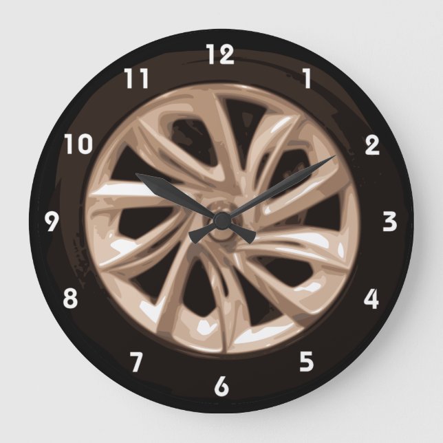 Cool Car Wheel hubcap wall clock with numbers Große Wanduhr (Vorderseite)