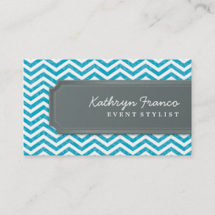 cool carte de visite chevron rayé gris turquoise