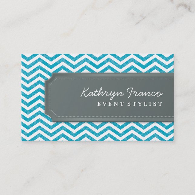 cool carte de visite chevron rayé gris turquoise (Devant)