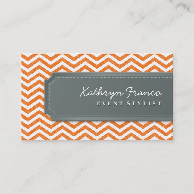 cool carte de visite chevron rayé orange gris (Devant)