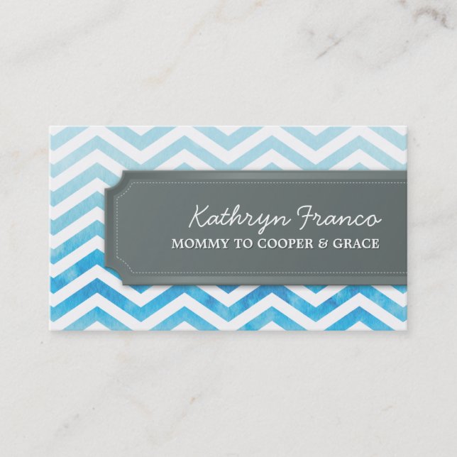 cool carte de visite chevron rayure bleu aquarelle (Devant)