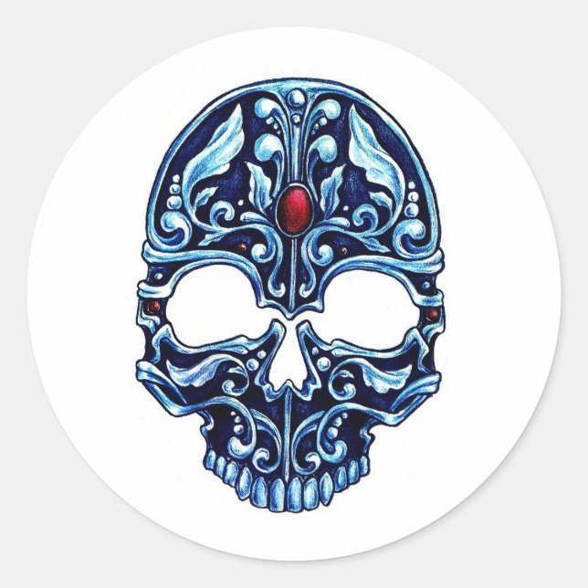 Cool Cartoon Tätowiersymbol blau Metall gotischer  Runder Aufkleber (Vorderseite)
