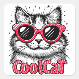 Cool Cat 1 Quadratischer Aufkleber