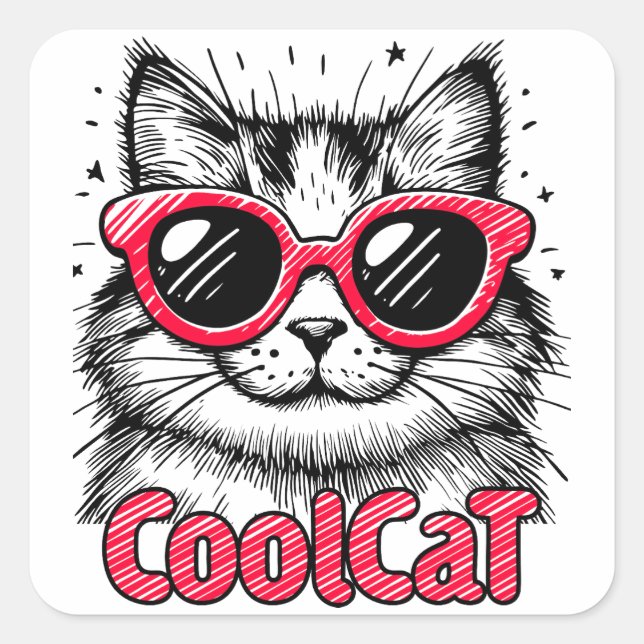 Cool Cat 1 Quadratischer Aufkleber (Vorderseite)