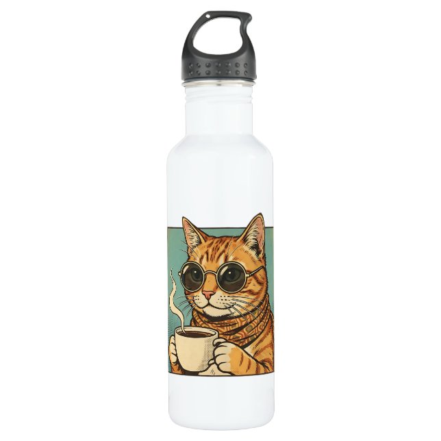 Cool Cat Coffee Retro Style Design for Cat Lovers Edelstahlflasche (Vorderseite)