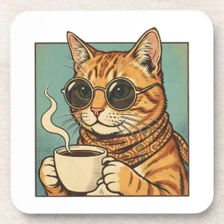 Cool Cat Coffee Retro Style Design for Cat Lovers Getränkeuntersetzer