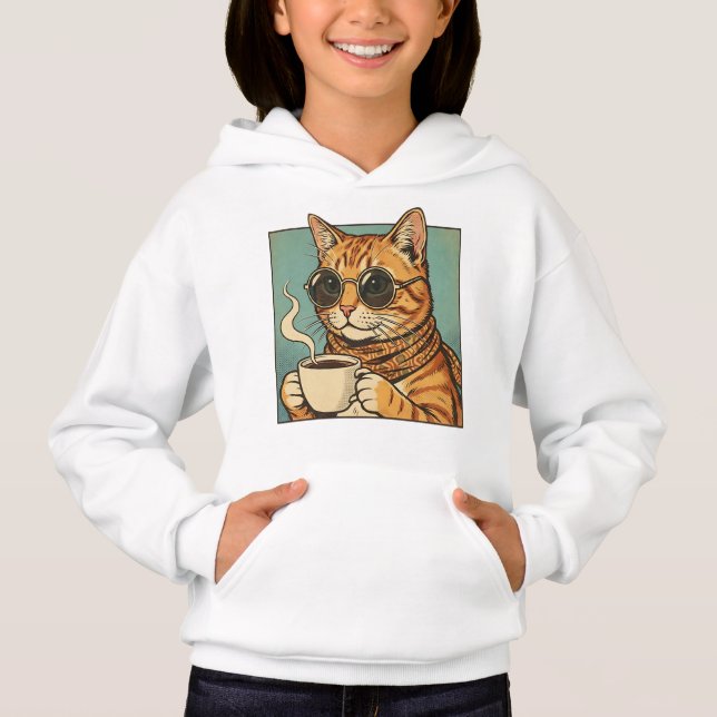 Cool Cat Coffee Retro Style Design for Cat Lovers Hoodie (Vorderseite)