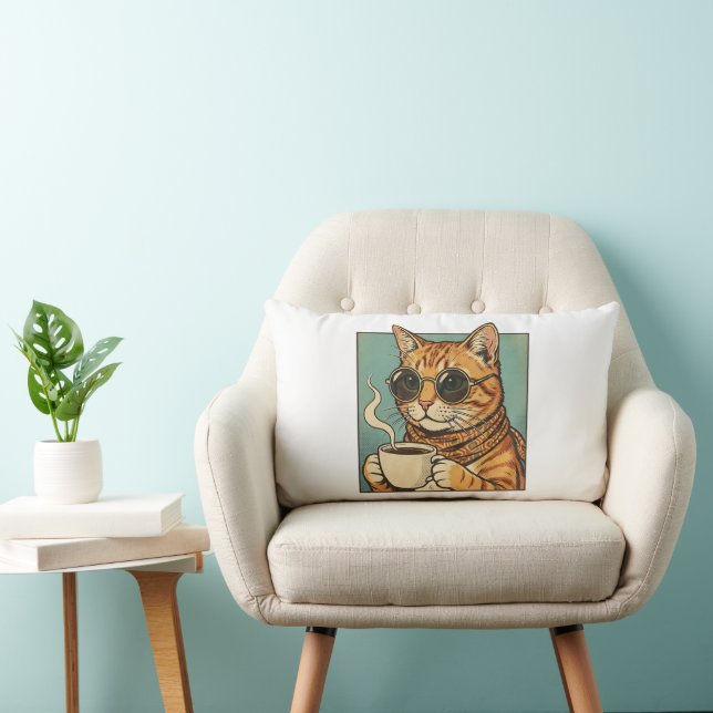 Cool Cat Coffee Retro Style Design for Cat Lovers Lendenkissen (Stuhl )