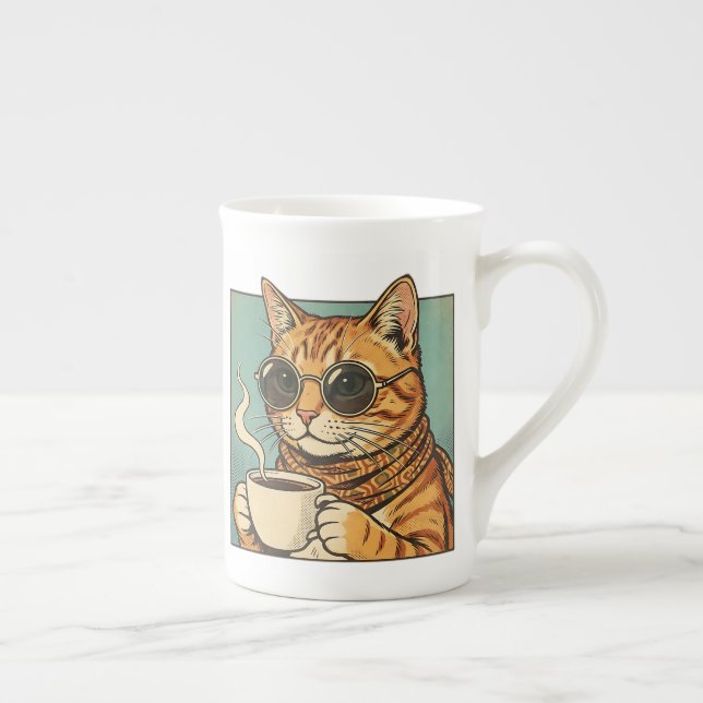 Cool Cat Coffee Retro Style Design for Cat Lovers Prozellantasse (Rechts)
