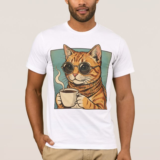 Cool Cat Coffee Retro Style Design for Cat Lovers T-Shirt (Vorderseite)