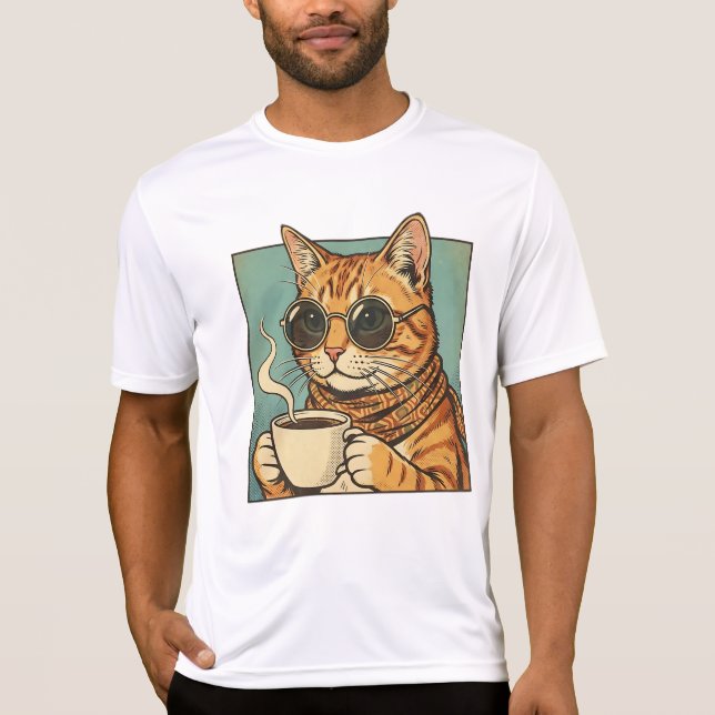 Cool Cat Coffee Retro Style Design for Cat Lovers T-Shirt (Vorderseite)