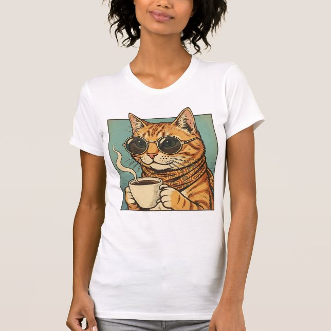 Cool Cat Coffee Retro Style Design for Cat Lovers T-Shirt (Vorderseite)