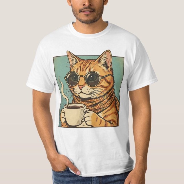 Cool Cat Coffee Retro Style Design for Cat Lovers T-Shirt (Vorderseite)