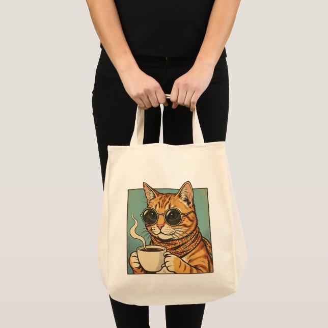 Cool Cat Coffee Retro Style Design for Cat Lovers Tragetasche (Vorderseite (Produkt))