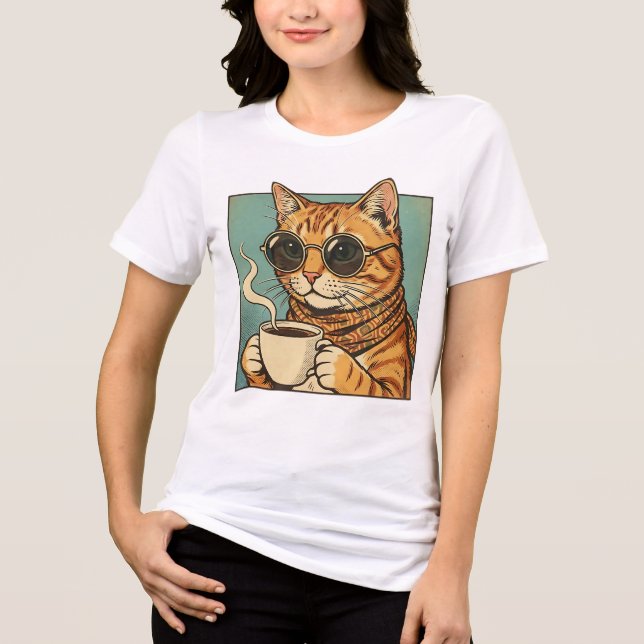Cool Cat Coffee Retro Style Design for Cat Lovers Tri-Blend Shirt (Vorderseite)
