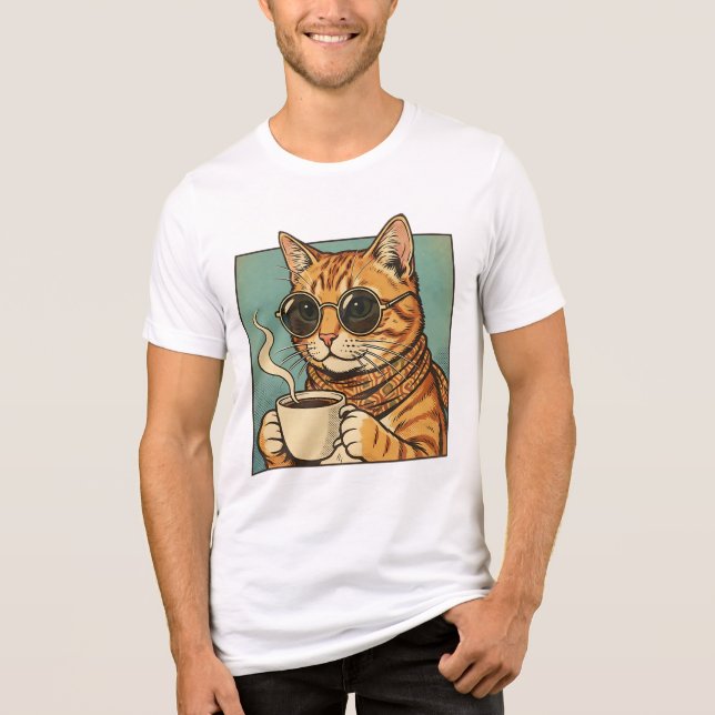 Cool Cat Coffee Retro Style Design for Cat Lovers Tri-Blend Shirt (Vorderseite)