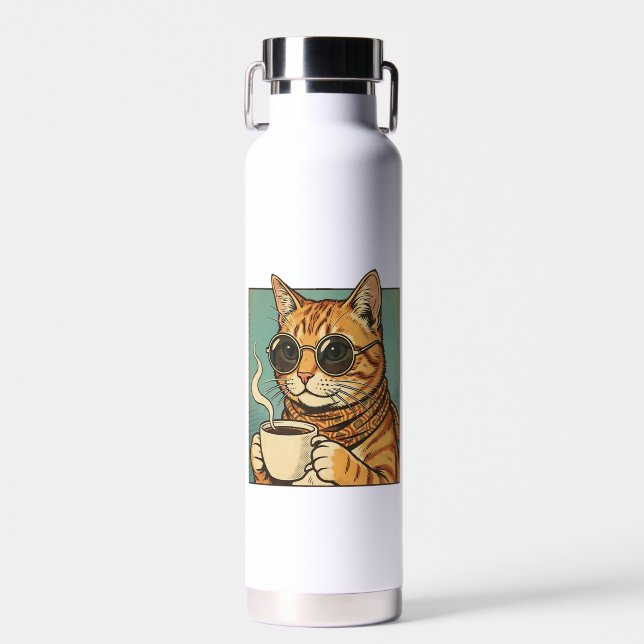 Cool Cat Coffee Retro Style Design for Cat Lovers Trinkflasche (Vorne)