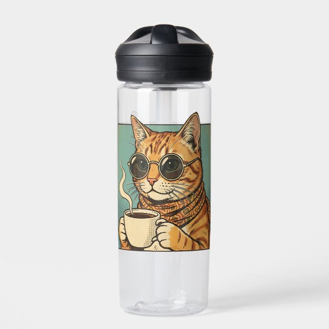 Cool Cat Coffee Retro Style Design for Cat Lovers Trinkflasche (Vorderseite)