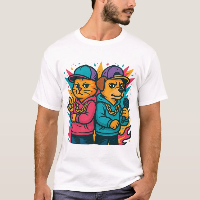 Cool Cat & Dog Rap Duo T-Shirt (Vorderseite)
