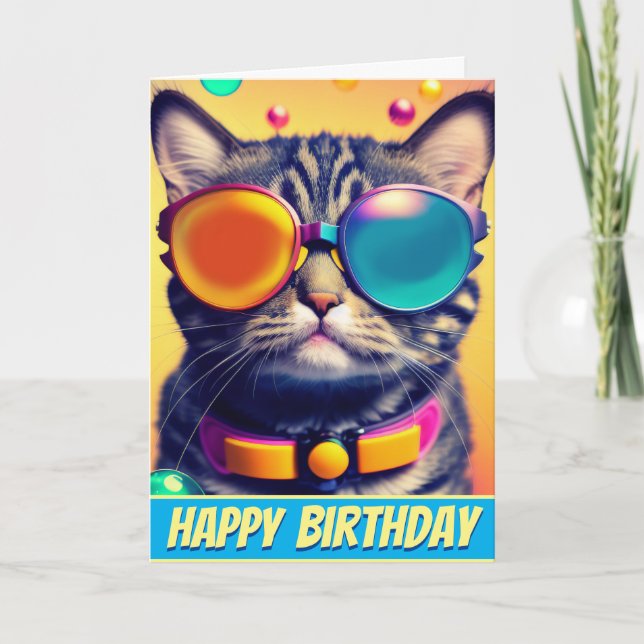 Cool Cat Funky Shades Psychedelic Dream World Karte (Vorderseite)