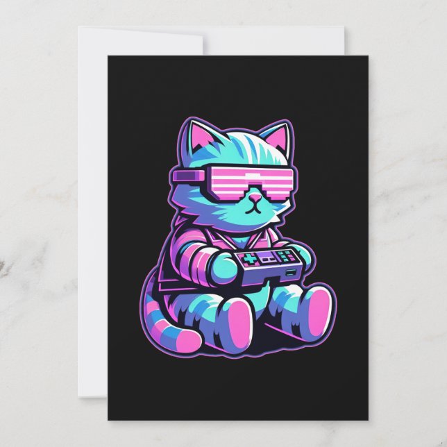 Cool Cat Gamer Einladung (Vorderseite)