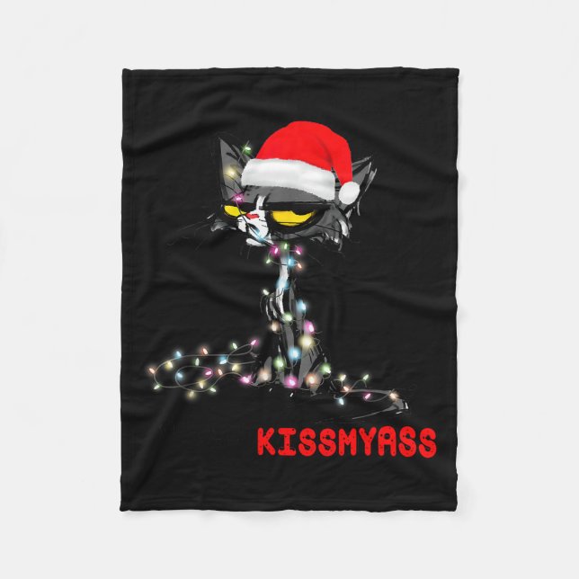Cool Cat Hat Merry Kiss My Christmas  Fleecedecke (Vorderseite)