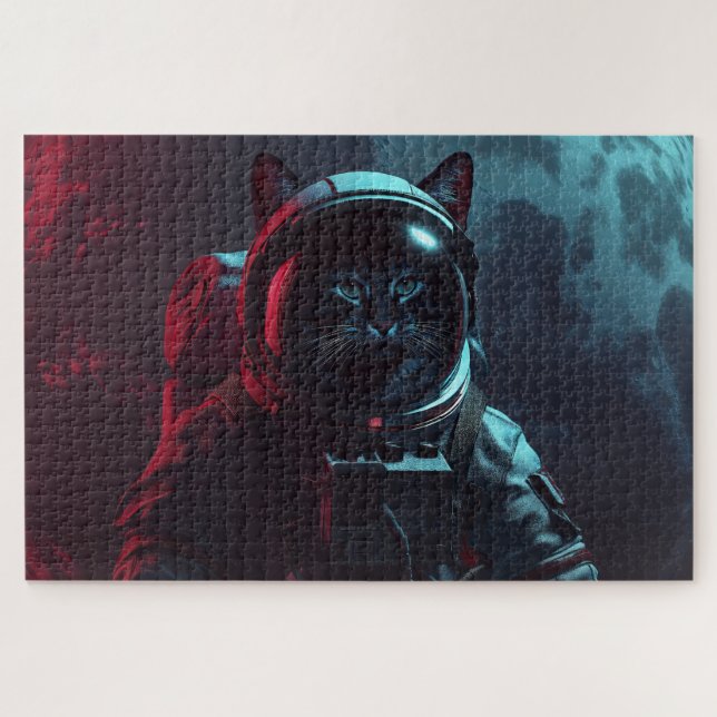 Cool Cat in Space Suit and Moon neoncore sci-fi (Horizontal)