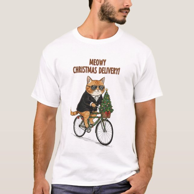 Cool cat on a Bicycle – Funny Christmas Day Gift T-Shirt (Vorderseite)