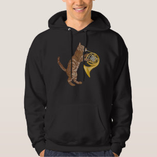 Cool Cat Playing French Horn Musician Orchestra Mu Hoodie