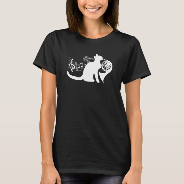 Cool Cat Playing French Horn Musician Orchestra Mu T-Shirt (Vorderseite)