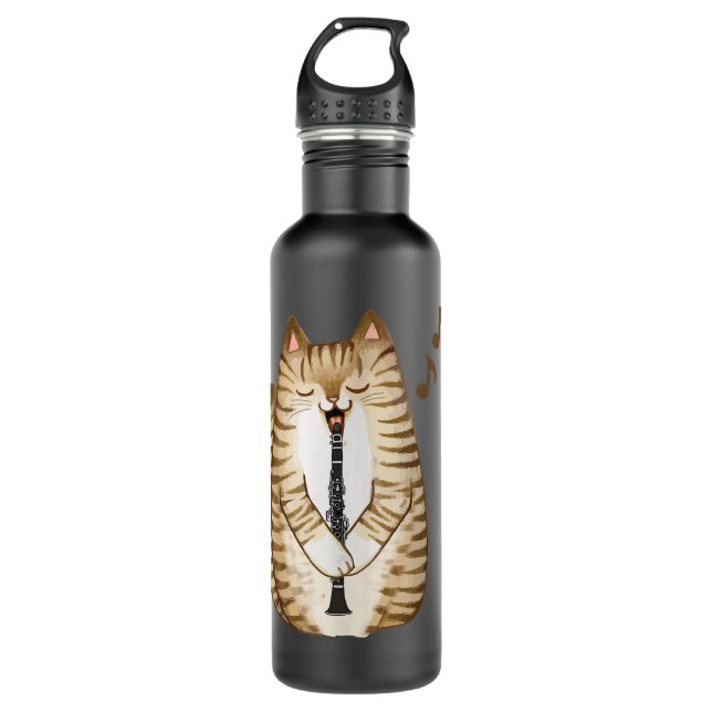 Cool Cat Playing The Clarinet Design Hippy Hipster Edelstahlflasche (Vorderseite)