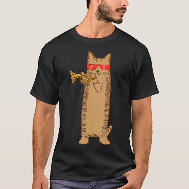 Cool Cat Playing The Trumpet Wearing Sungasse T-Shirt (Vorderseite)