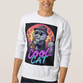 Cool Cat Saxophone – Retro Neon 90s Jazz Cat Desig Sweatshirt
