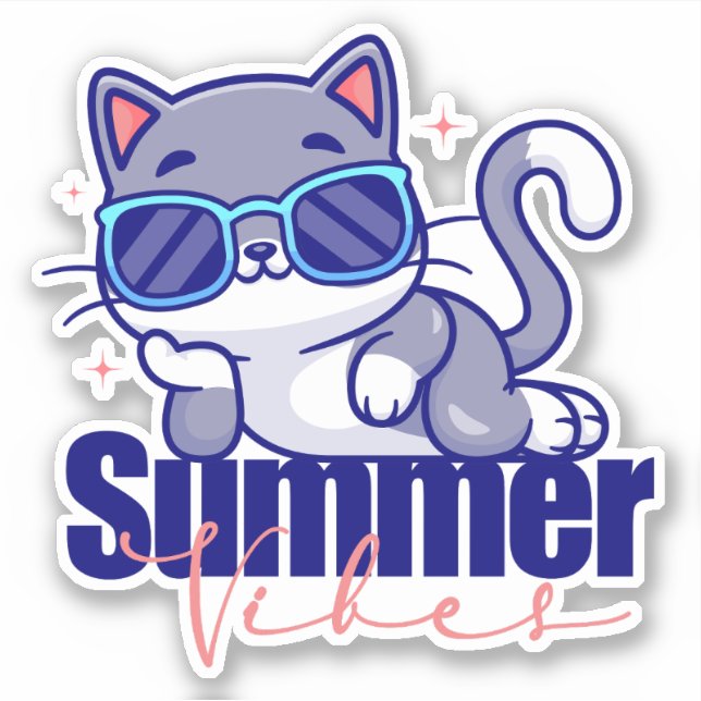 Cool Cat Summer Vibes Aufkleber (Vorderseite)