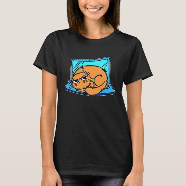 Cool cat work from home laptop home office T-Shirt (Vorderseite)