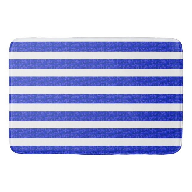 Cool Chic Blue Geometric Stripes Bath Mat Badematte (Vorderseite)