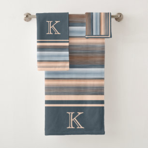 Cool Chic Brown Slate Blue Gray Streifen Badhandtuch Set