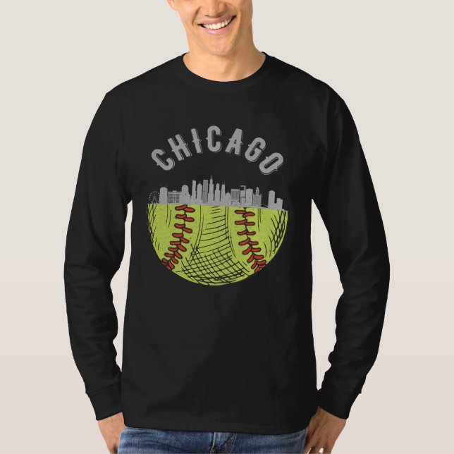 Cool Chicago Illinois IL Skyline Softball Fan City T-Shirt (Vorderseite)