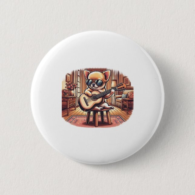 Cool Chihuahua Plays Klassische Gitarre Button (Vorderseite)