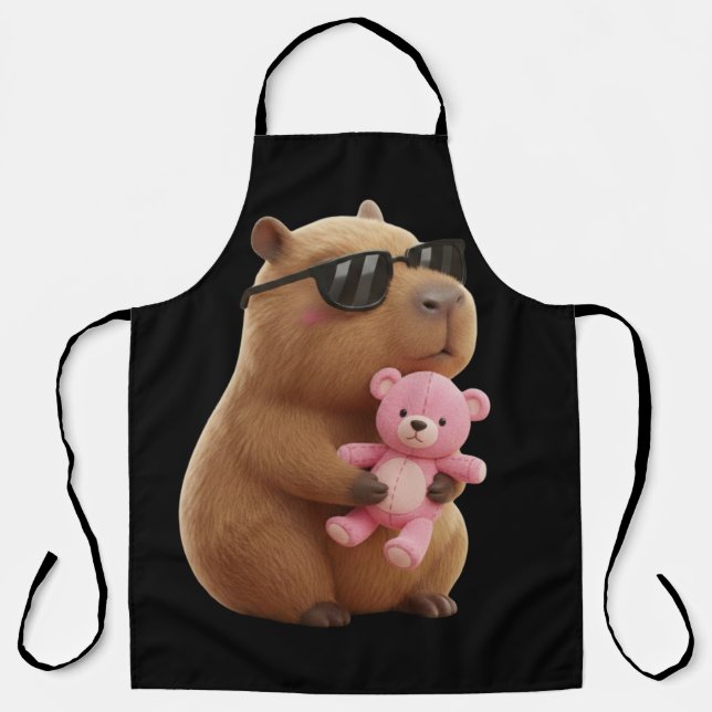 Cool Chill Capybara BBQ Apron with Teddy Bear Schürze (Vorderseite)