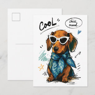 Cool Chill Stimmung Dachshund mit Sonnenbrille Postkarte
