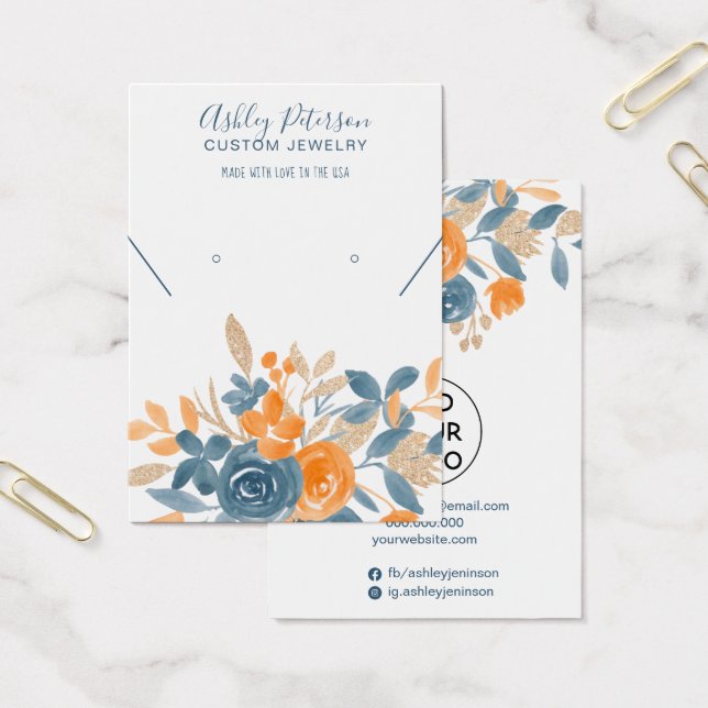 Cool chute orangé bleu floral boucles d'oreilles (Bureau)