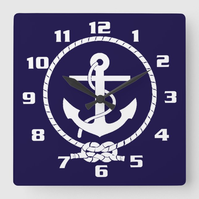 Cool Classic and Elegant Nautical Anchor Quadratische Wanduhr (Vorderseite)