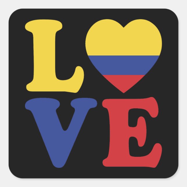 Cool Colombia Flag Love Quadratischer Aufkleber (Vorderseite)